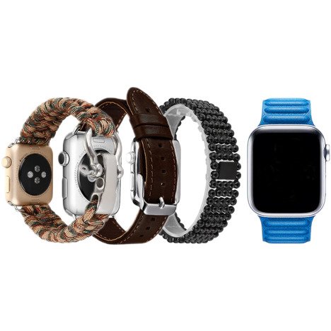 Set 4 Curele iUni compatibile cu Apple Watch 1/2/3/4/5/6/7, 42mm, Maro inchis, Albastru, Negru, Maro