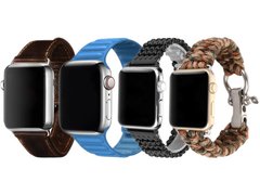 Set 4 Curele iUni compatibile cu Apple Watch 1/2/3/4/5/6/7, 42mm, Maro inchis, Albastru, Negru, Maro